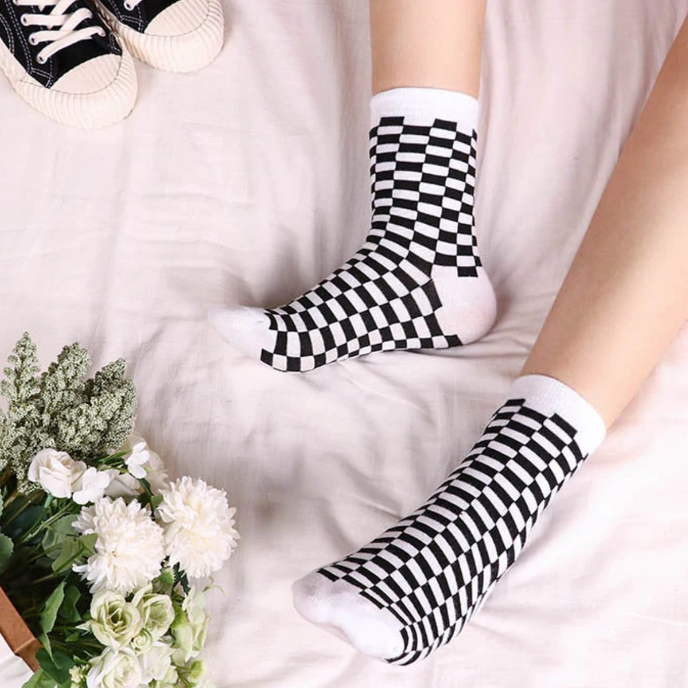 Black White Checkered 80s Vibe Socks - Picture 3 of 8